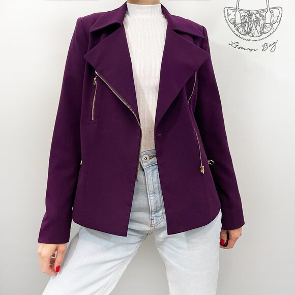 Calvin Klein / Asymmetrical Zipper Lapel Fitted Blazer / Dark Purple / Size S - Picture 2 of 5